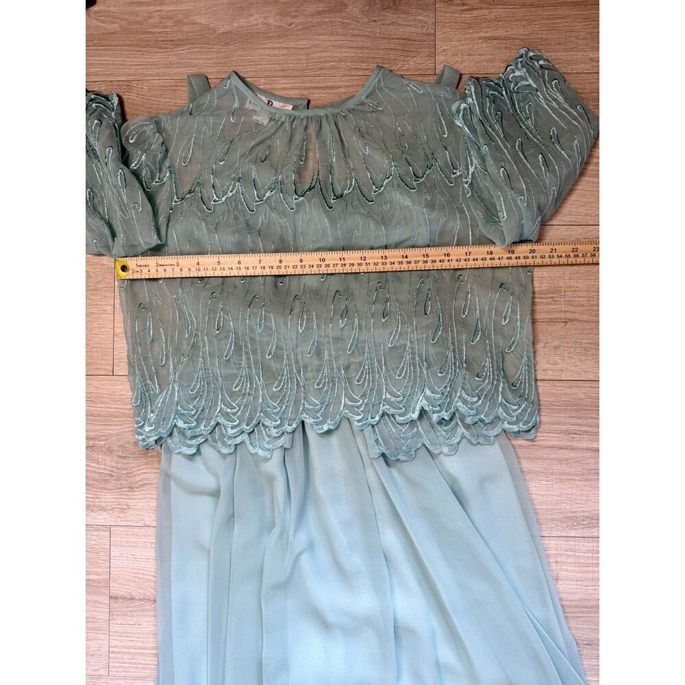 Jack Bryan Seafoam Chiffon Maxi Dress w/ Beaded Sheer Jacket – Size 10 - Picture 15 of 15